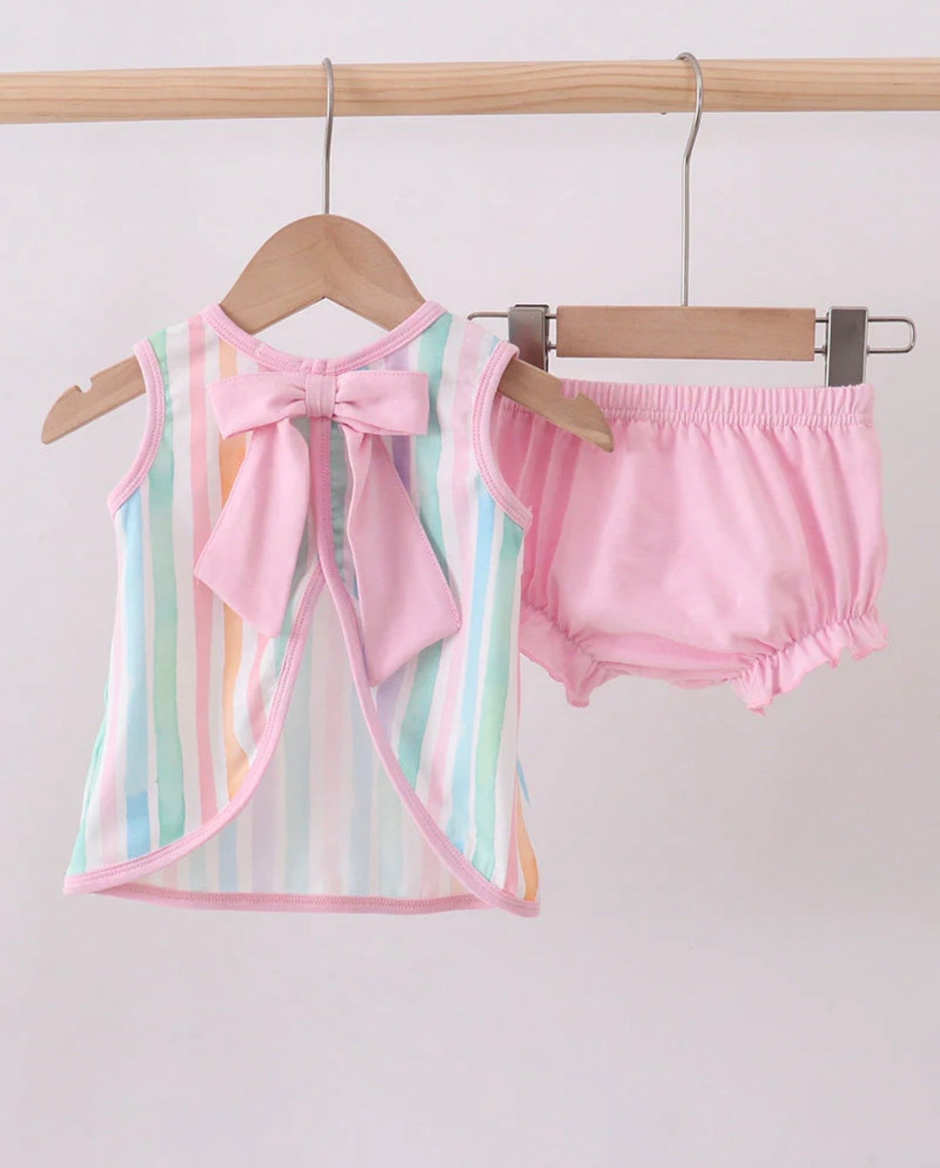 Multicolored stripe marine embroidery bloomer set