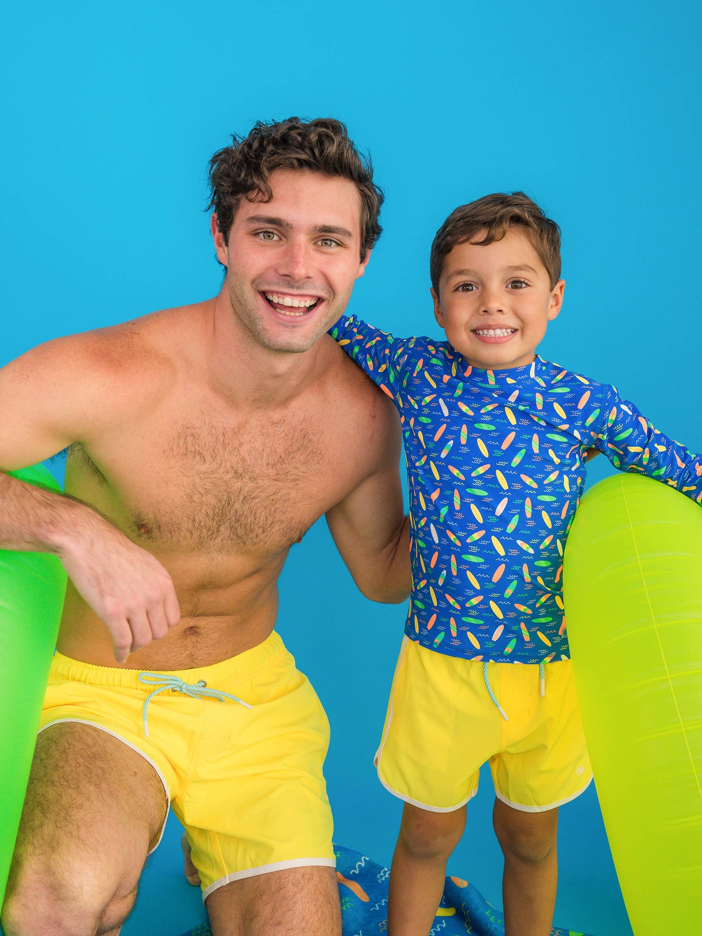 Boys Neon Surfs Up Surfboard Performance Hybrid Swim Trunks