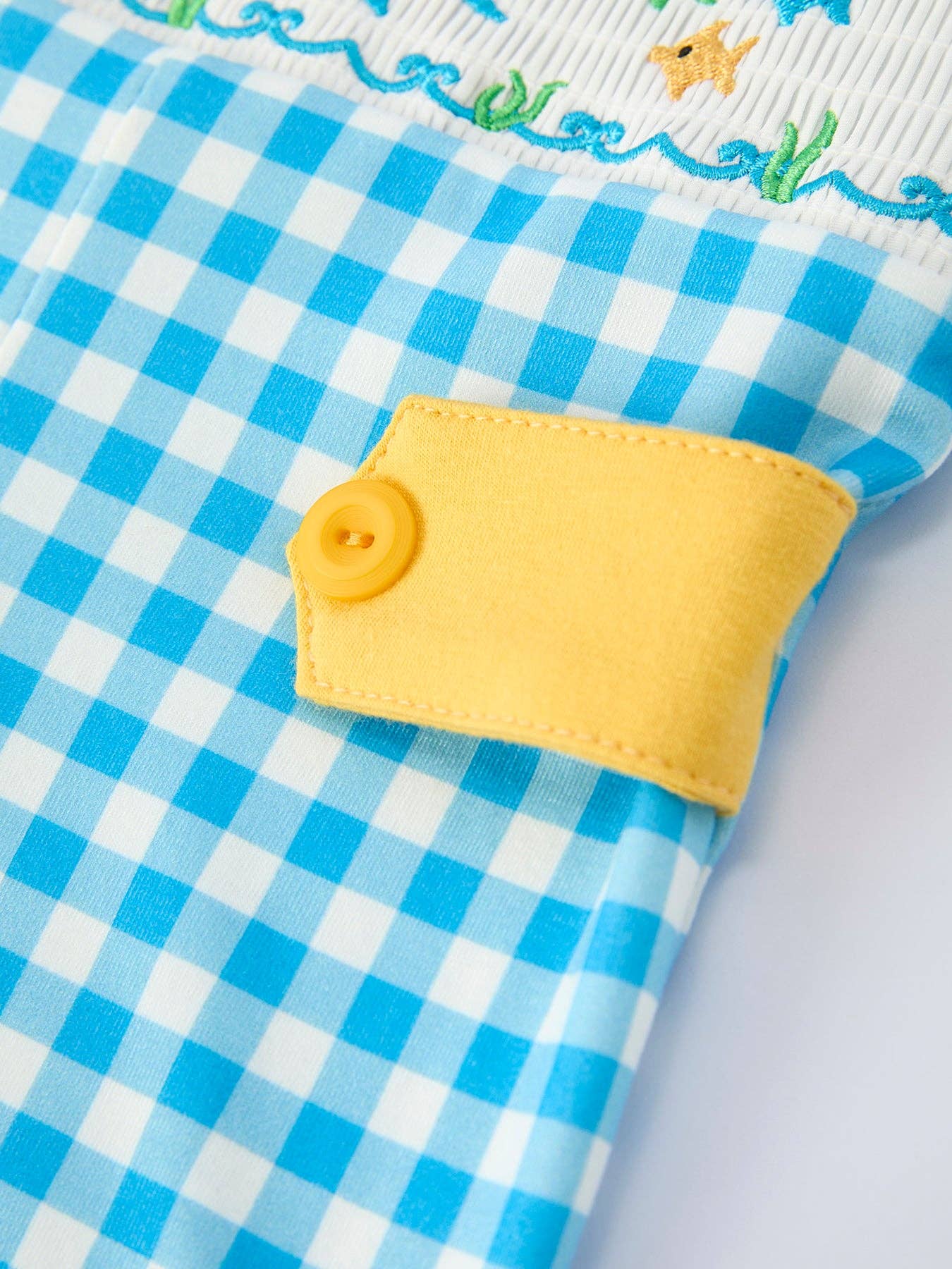 Fish Embroidery Smocking Plaid Baby Boy Romper
