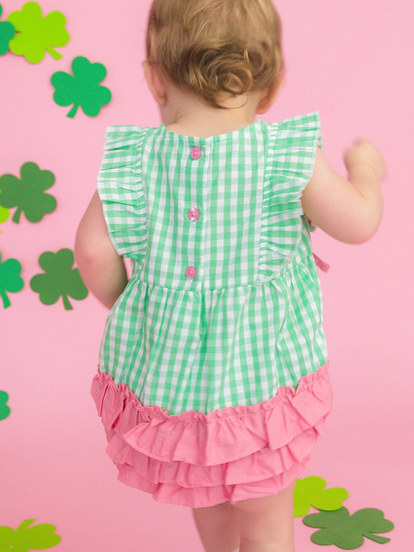 Baby Girls Classic Spring Bud Gingham Classic Ruffle Bubble Romper