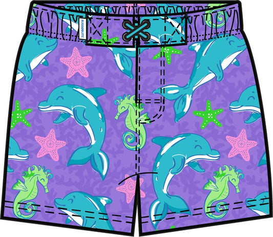 Boys Neon Fin Friends Performance Hybrid Swim Trunks