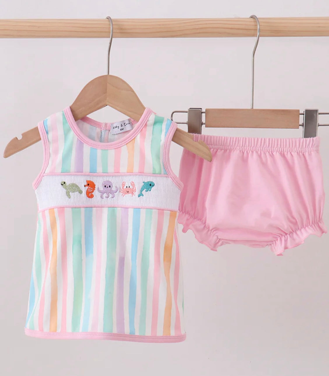 Multicolored stripe marine embroidery bloomer set