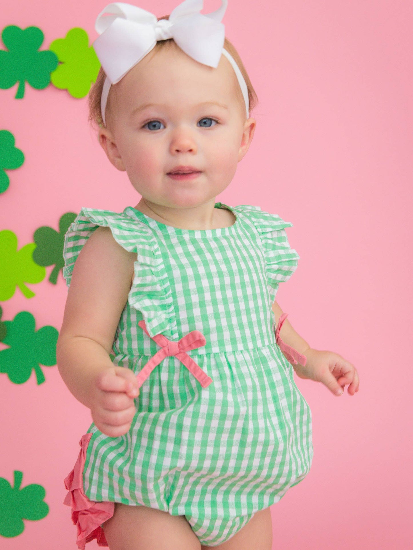 Baby Girls Classic Spring Bud Gingham Classic Ruffle Bubble Romper