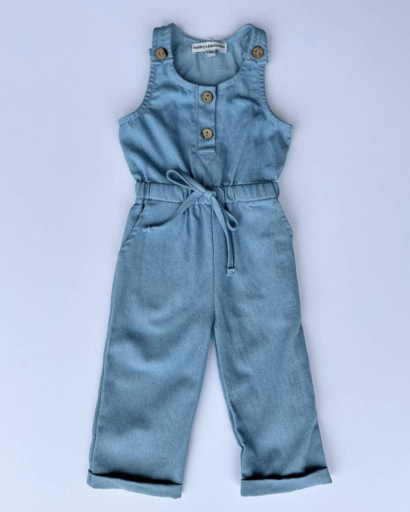 Ari Button Front Denim Jumpsuit - Light Wash