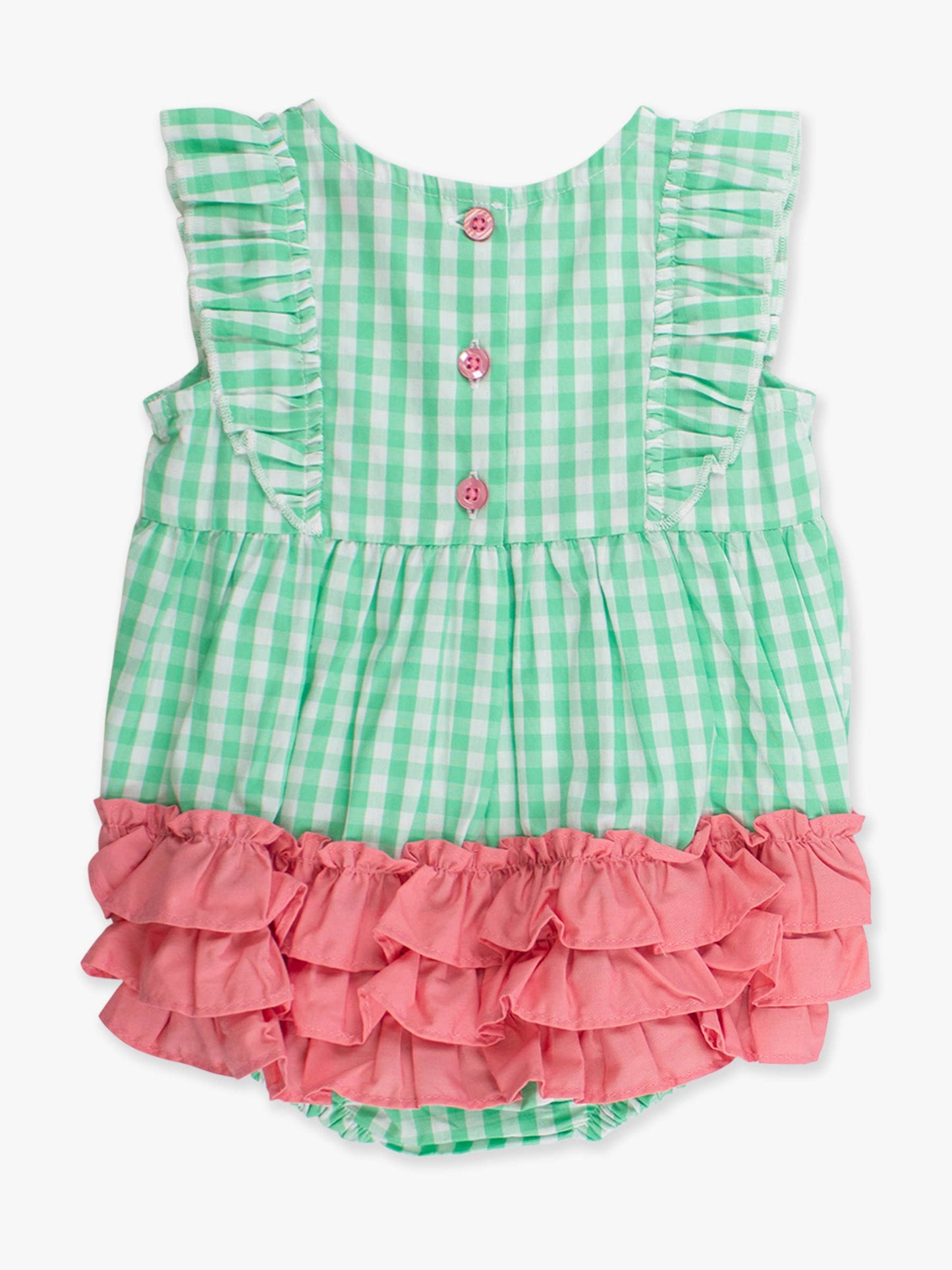Baby Girls Classic Spring Bud Gingham Classic Ruffle Bubble Romper