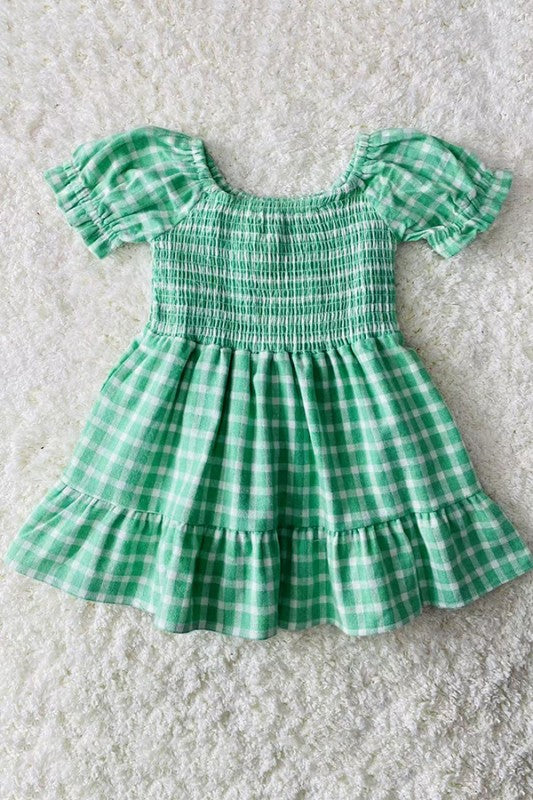 Green Plaid Short Sleeve Dress