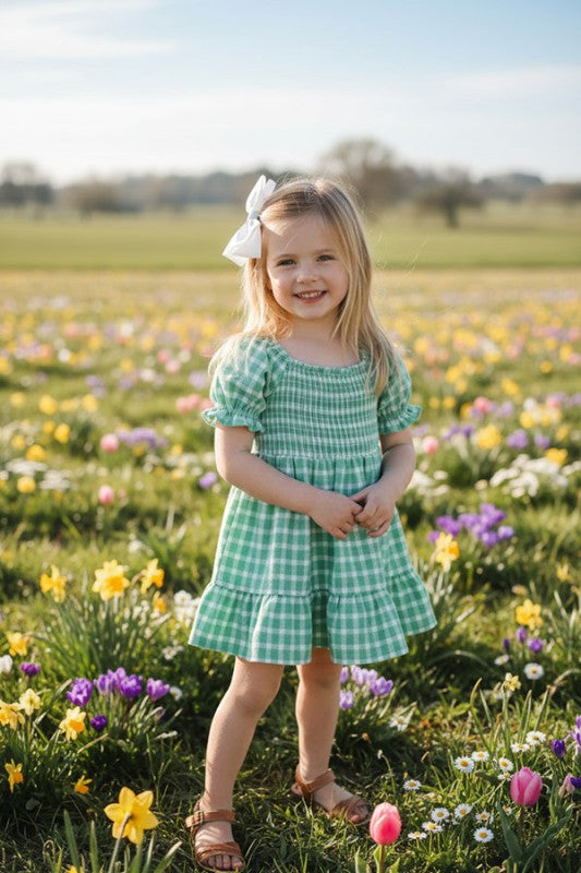 Green Plaid Short Sleeve Dress