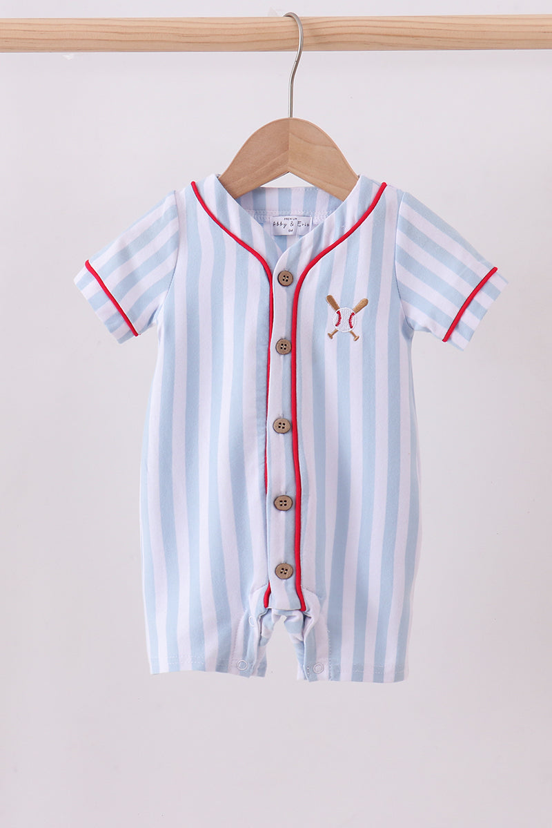 Blue Baseball Stripe Romper
