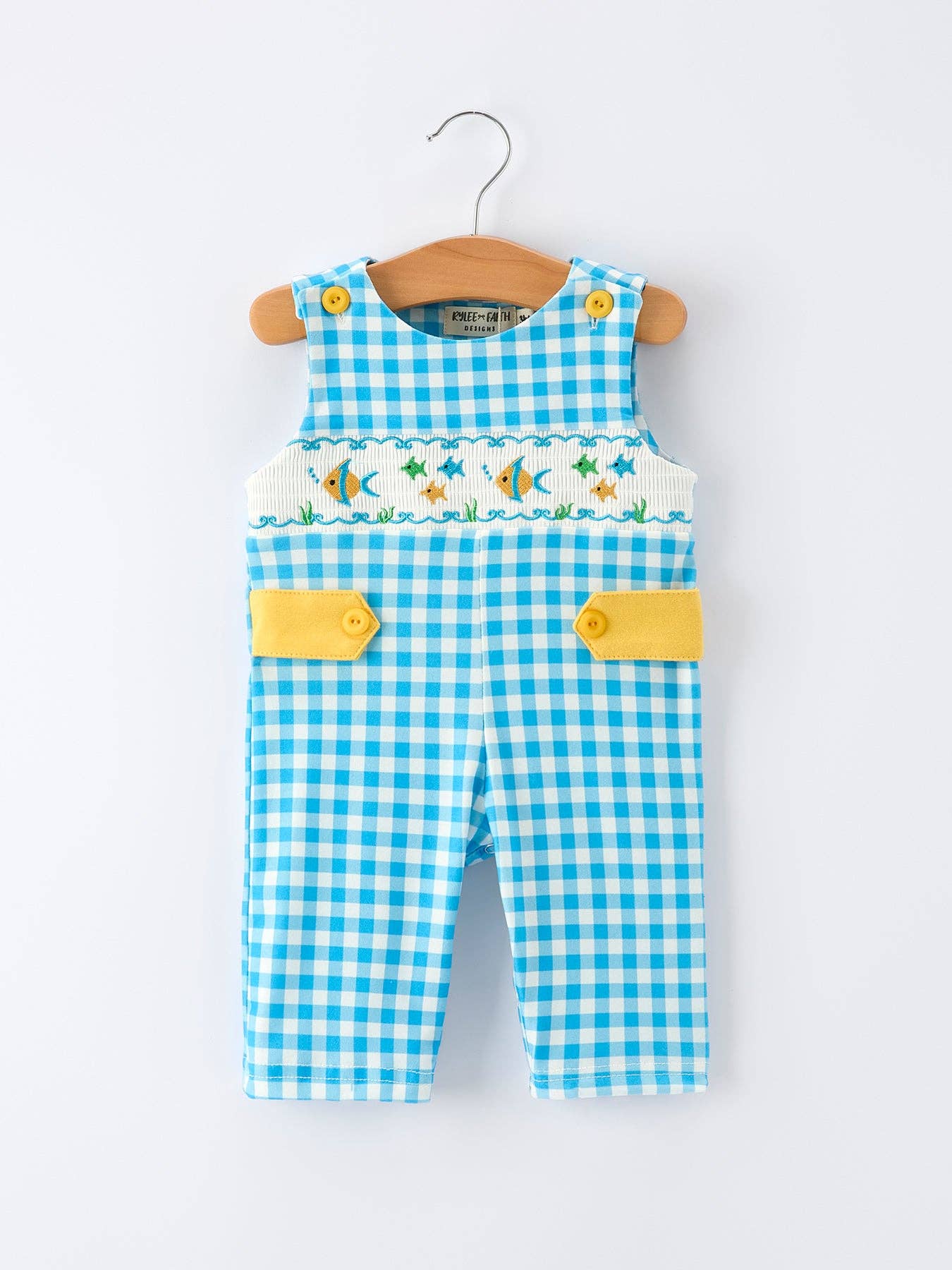 Fish Embroidery Smocking Plaid Baby Boy Romper